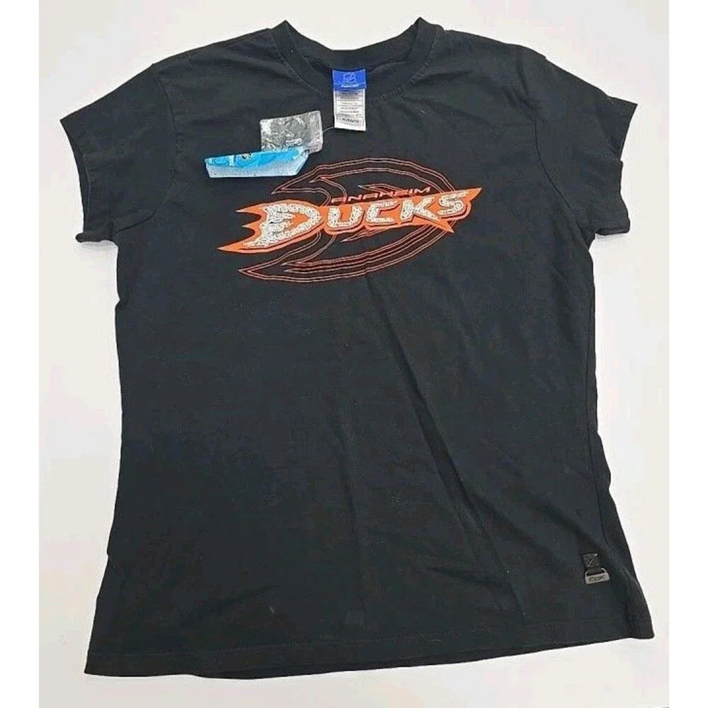 Reebok NHL Anaheim Ducks Earthquake Graphic T-Shirt Black Women's Size XL
